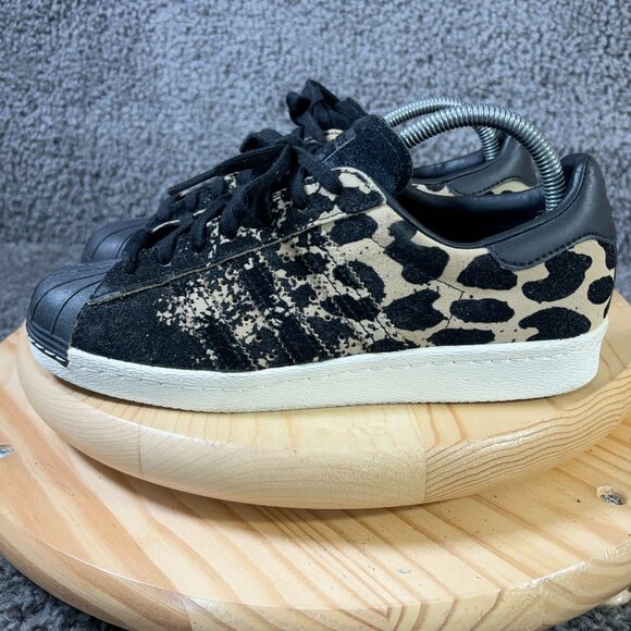 Adidas Originals Superstar 80s Womens Size 7.5 Suede Leopard Print Shell Toe - Picture 1 of 9